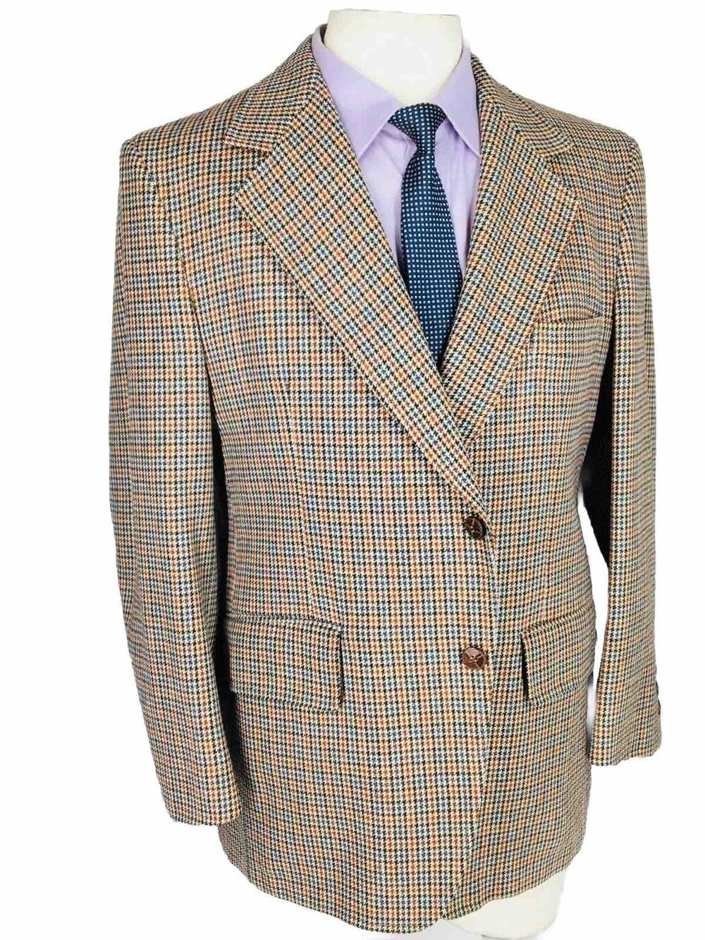 44R Palm Beach USA Mens Vintage 2 Bttn Wool Tweed Blazer Sport Coat Houndstooth